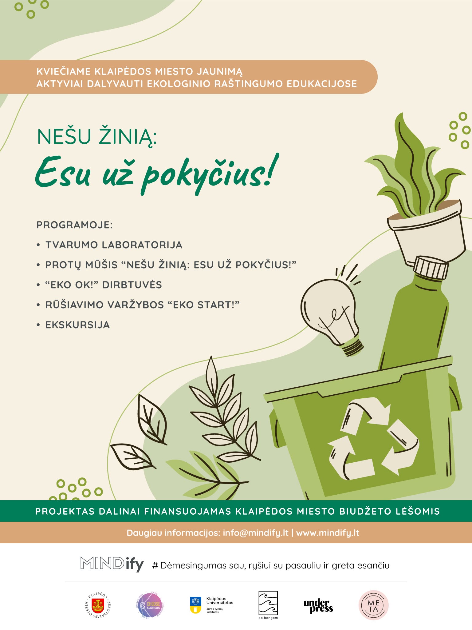 Kviečiame Klaipėdos miesto jaunimą aktyviai dalyvauti ekologinio raštingumo edukacijose